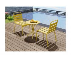 Sala da pranzo da giardino 1 tavolo + 2 sedie impilabili D.60 cm in Metallo Giallo - MIRMANDE