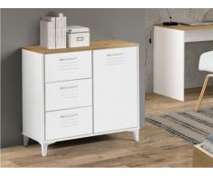 Credenza con 3 cassetti e 1 anta in MDF Bianco - SEATTLE