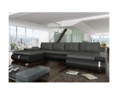 Divano letto angolare panoramico e reversibile in tessuto e similpelle AZELMA - Nero e grigio
