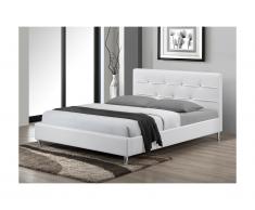Letto GABIN + telaio a doghe - 140 x 190 cm - Bottoni effetto diamante e similpelle bianca