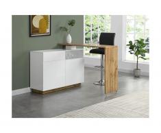 Mobile da bar girevole 2 ante, 1 cassetto e 1 nicchia MDF Bianco laccato e Rovere - ELDIR