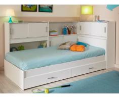 Letto singolo con scomparti portaoggetti e 2 cassetti - modulabile 90 x 190 cm o 90 x 200 cm Bianco - BASILE