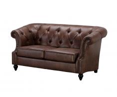 Divano a 2 posti Chesterfield AQUITAINE in microfibra effetto cuoio invecchiato - Marrone