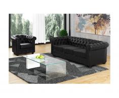 Divano 3 posti e poltrona CHESTERFIELD in similpelle Nero