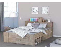 Letto LEONIS con vani portaoggetti - 160x200 cm - Quercia spazzolata