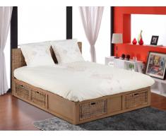 Letto matrimoniale con cassetti 160 x 200 cm in Giunco e mogano - BAYANI