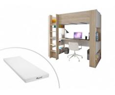 Letto a soppalco con scrivania e scomparti integrati 90 x 190 cm NOAH + materasso incluco