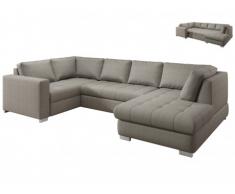 Divano letto angolare panoramico SERGIO in tessuto - Beige - Angolo a destra