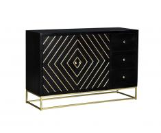 Credenza con 3 cassetti e 2 ante in Legno di mango e metallo Nero e dorato stile art déco- PRISMIN