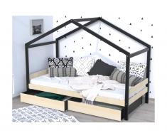 Letto a capanna 2 cassetti 90 x 190 cm Abete rosso massello Naturale e Nero - ELFIA