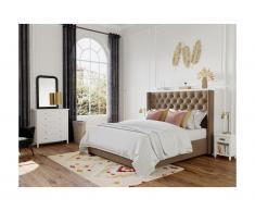 Letto matrimoniale con testiera capitonné 160 x 200 cm in Tessuto Beige - MASSIMO