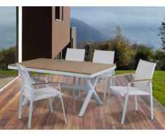 Sala da pranzo da giardino PADANG - Tavolo, 4 sedie - Bianco e alluminio colore legno
