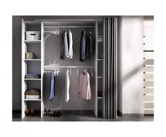 Armadio guardaroba estensibile con tenda L110/180 cm Bianco e grigio - DORIAN