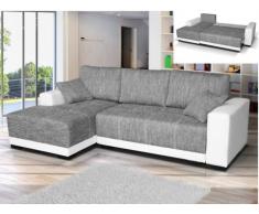 Divano letto angolare in tessuto e in similpelle Bicolore bianco e grigio melange - Angolo a sinistra - JARED