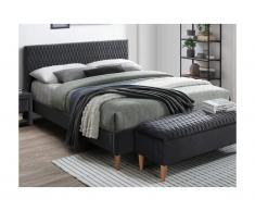 Letto con testiera con cuciture 140 x 190 cm tessuto velluto grigio - DANIELE