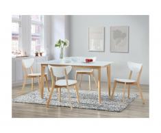 Tavolo da pranzo allungabile 6 a 8 posti Hevea massello e MDF Bianco - CARINE