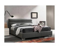 Letto matrimoniale WANDA - 160 x 200 cm - Cuoio di bufalo - Grigio
