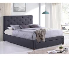 Letto matrimoniale con cassetto e testiera capitonné 160 x 200 cm in Tessuto Grigio - AGOSTINO