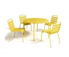 Sala da pranzo da giardino 1 tavolo + 4 sedie impilabili D.110 cm in Metallo Giallo - MIRMANDE