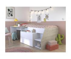 Letto singolo con scrivania integrata e vani portaoggetti inclusi 90 x 200 cm Bianco e grigio - GISELE