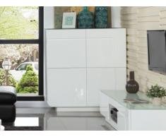 Credenza alta BRADY - MDF laccato bianco e vetro temperato - 4 ante