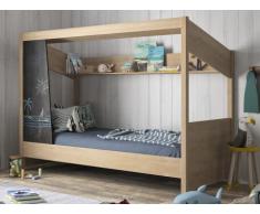 Letto a capanna con ripiano in ardesia e scomparti 90 x 200 cm Rovere - NATHAN