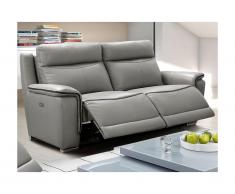 Divano 3 posti relax elettrico PAOSA in pelle - Grigio profilo antracite