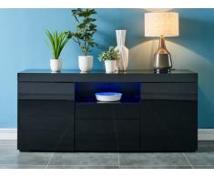Credenza MERCURE - MDF laccato nero - LED - 2 porte e 3 cassetti