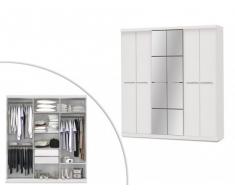 Armadio con specchio WILHEM - 6 ante - L 203 cm - Bianco