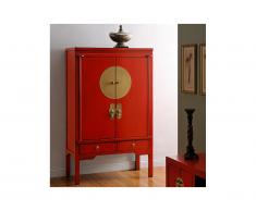 Armadio NANTONG - 2 porte e 2 cassetti - L 105 cm - Legno dolmo - Rosso