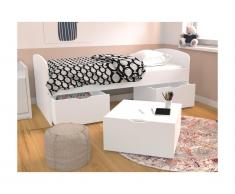 Letto con 2 cassetti e 1 vano portaoggetti 90 x 190 cm Bianco - LOUANE