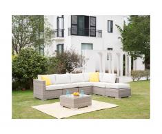 Salotto da giardino modulare in Resina intrecciata BUSAN: divano 5 posti, un pouf e un tavolino