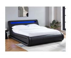 Letto matrimoniale contenitore con LED 160 x 200 cm in Similpelle Nero - IRIS