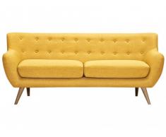 Divano a 3 posti in tessuto SERTI - Giallo miele con bottoni decorativi assortiti