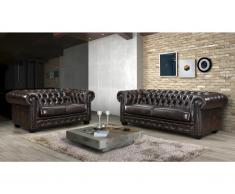 Divano Chesterfield a 3 posti 100% pelle di bufalo Marrone con riflessi castani - BRENTON