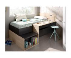 Letto con vani portaoggetti e una scrivania 90 x 190 cm Antracite e Rovere - LISON