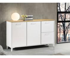 Credenza con 2 cassetti e 2 ante in MDF Colore: Bianco e quercia - SEATTLE