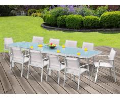 Sala da pranzo da giardino PALAOS - Tavolo allungabile, 10 sedie - Bianco
