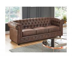 Divano CHESTERFIELD 3 posti in microfibra aspetto cuoio invecchiato