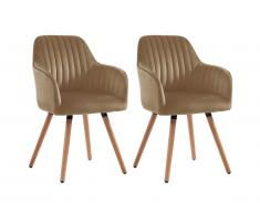 Sedia con braccioli Velluto e Metallo Effetto Legno Beige - Lotto di 2 - ELEANA
