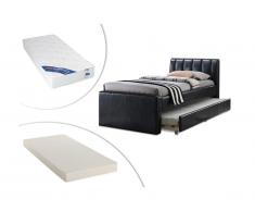 Letto singolo con letto estraibile 2 x 90 x 190 cm in Similpelle nero - ANDREA + 2 materassi inclusi