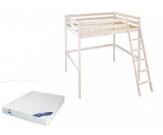 Letto a soppalco 140 x 190 cm in Pino massello sbiancato - GEDEON + materasso incluso