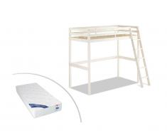 Letto a soppalco 90 x 190 cm in Pino massello sbiancato - GEDEON + materasso incluso