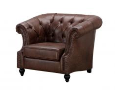 Poltrona Chesterfield AQUITAINE in microfibra effetto cuoio invecchiato - Marrone