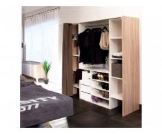 Set guardaroba + credenza EMERIC - Bianco/Quercia e Tortora