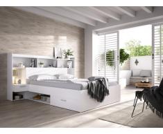 Letto con scomparti portaoggetti e comodini integrati 140 x 190 cm Bianco - KEVIN