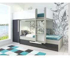 Letto a castello con letto a cassettone a scomparsa ANTONIO - 3x90x190 cm - Armadio integrato - Abete antracite e bianco