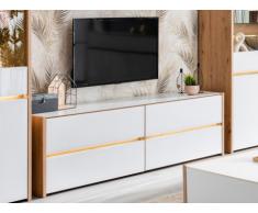 Mobile TV con LED e 4 cassetti Rovere e bianco - KASTIL