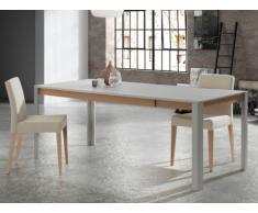 Tavolo da pranzo allungabile LEANDRE - da 6 a 8 coperti - MDF laccato - Grigio e quercia