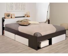 Letto DEBAR con scomparti portaoggetti - modulabile 160x200 cm - Bianco e wengé